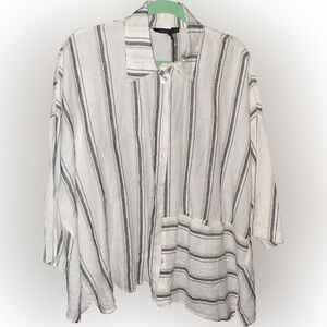 LUUKAA Linen Striped Lagenlook Button-up Shirt
